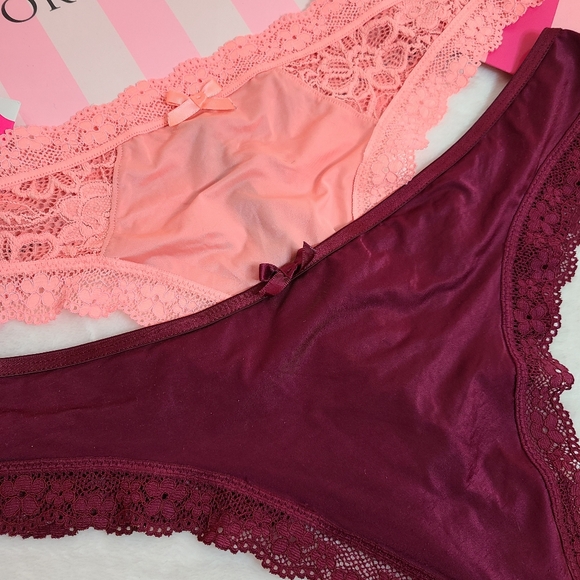 VS Very Sexy 2pk Silky Nylon Lace Strappy Thong Panties Size XL - Picture 2 of 6